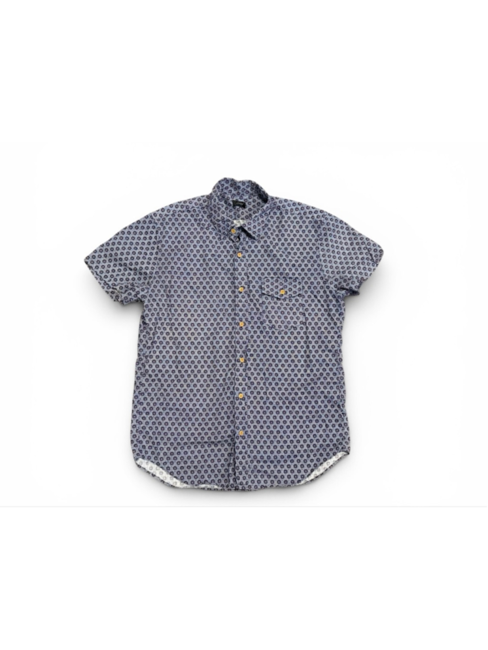 J Crew Mens Button Front Shirt Blue Purple Geometric Print Short Sleeve Medium - Picture 2 of 5